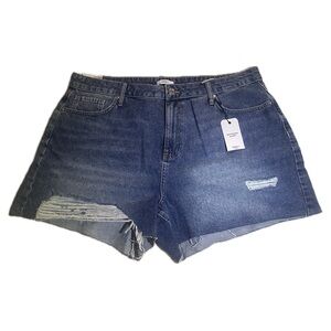 Boyfriend Dark Blue Distressed Jean Shorts